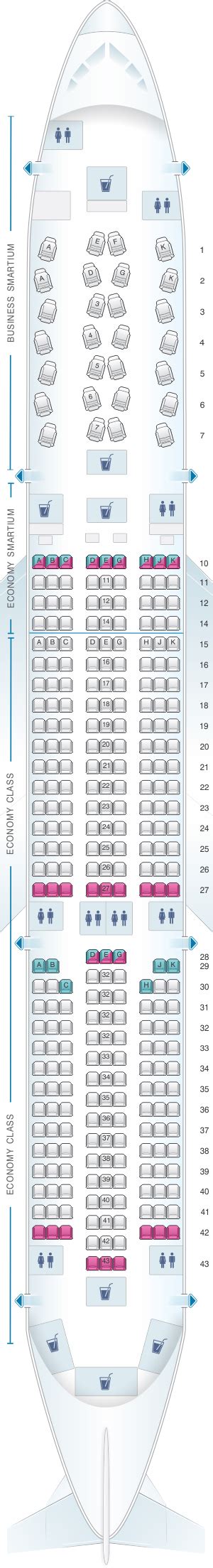 Seat map of Asiana Airlines Airbus A350.